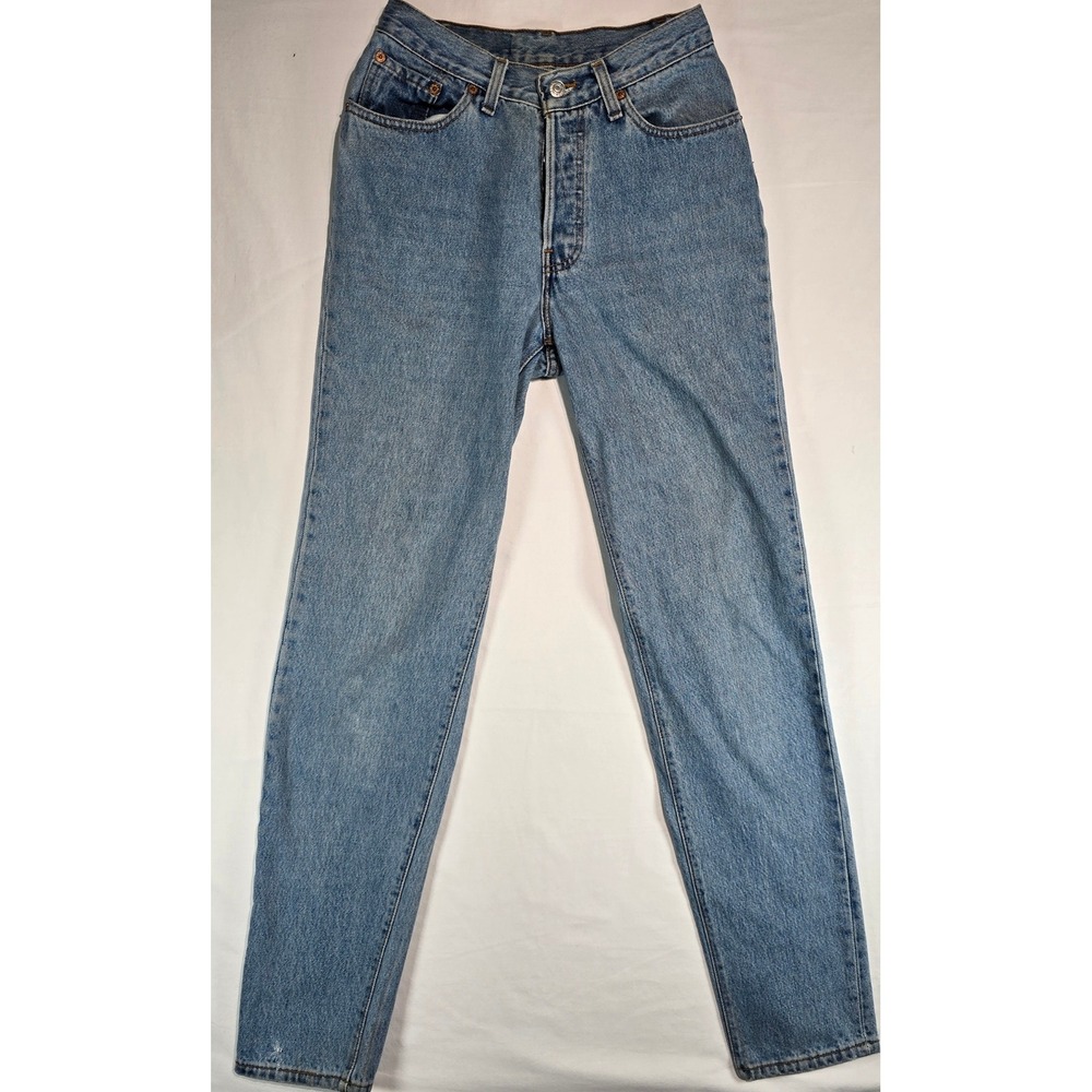 Levis Vintage High Waisted Button Fly Straight Leg Jeans Light Wash Denim